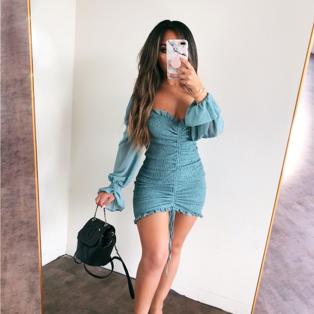 Teal Blue Smocked Dress (Kylee Smocked Dress)